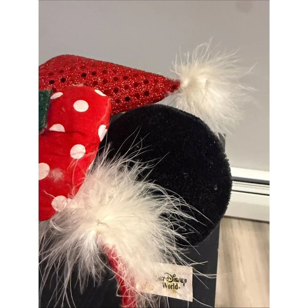 Disney Parks Christmas Minnie Mouse Ears Headband Santa Hat Holiday Bow WDW